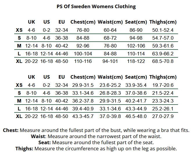 2025 PS of Sweden Womens Clothing  Größentabelle